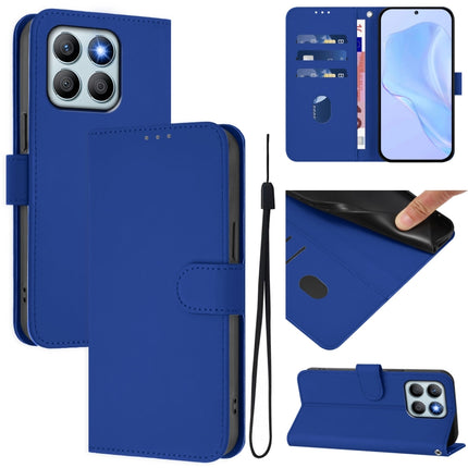 Skin Feel Solid Color Leather Phone Case with Lanyard, For Honor X8b 4G