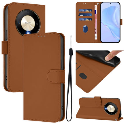 Skin Feel Solid Color Leather Phone Case with Lanyard, For Honor X9b / Magic6 Lite 5G