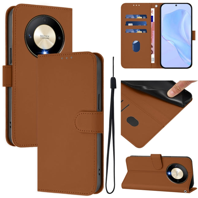 Skin Feel Solid Color Leather Phone Case with Lanyard, For Honor X9b / Magic6 Lite 5G