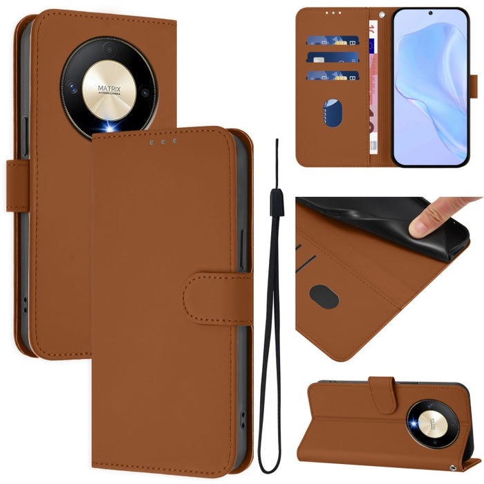 Skin Feel Solid Color Leather Phone Case with Lanyard, For Honor X9b / Magic6 Lite 5G