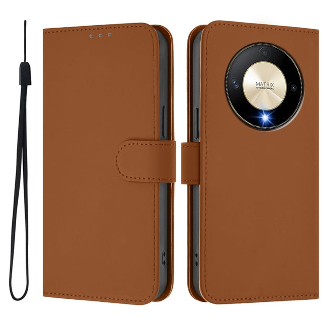 Skin Feel Solid Color Leather Phone Case with Lanyard, For Honor X9b / Magic6 Lite 5G