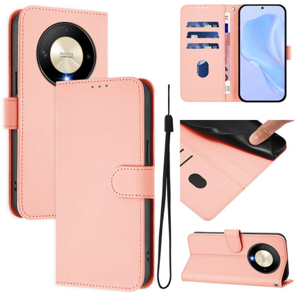 Skin Feel Solid Color Leather Phone Case with Lanyard, For Honor X9b / Magic6 Lite 5G
