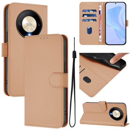 Skin Feel Solid Color Leather Phone Case with Lanyard, For Honor X9b / Magic6 Lite 5G