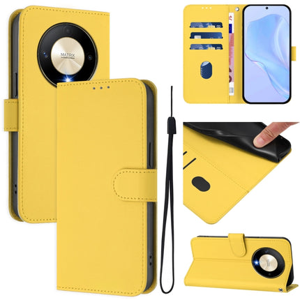 Skin Feel Solid Color Leather Phone Case with Lanyard, For Honor X9b / Magic6 Lite 5G