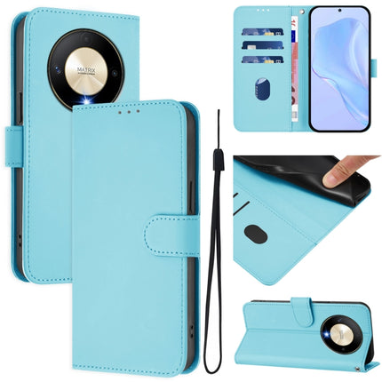 Skin Feel Solid Color Leather Phone Case with Lanyard, For Honor X9b / Magic6 Lite 5G