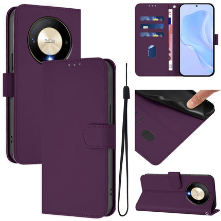 Skin Feel Solid Color Leather Phone Case with Lanyard, For Honor X9b / Magic6 Lite 5G