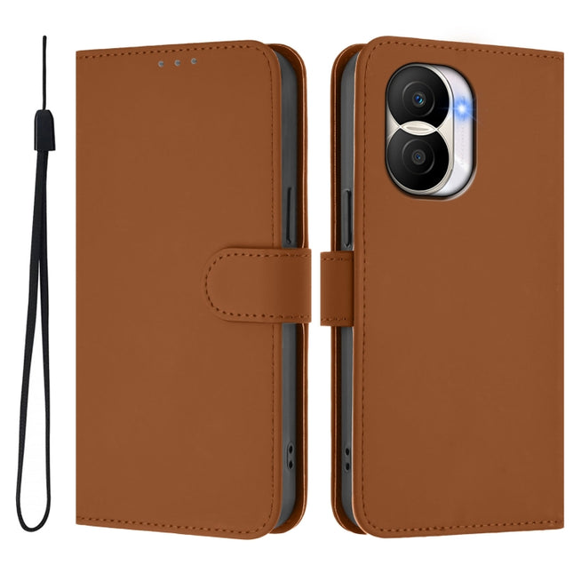 Skin Feel Solid Color Leather Phone Case with Lanyard, For Honor X40i