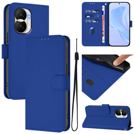 Skin Feel Solid Color Leather Phone Case with Lanyard, For Honor X40i