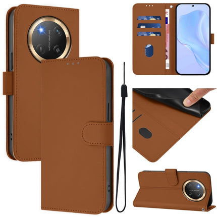 Skin Feel Solid Color Leather Phone Case with Lanyard, For Honor X9C 5G Global
