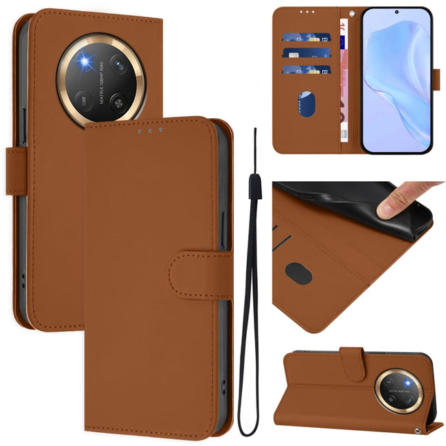 Skin Feel Solid Color Leather Phone Case with Lanyard, For Honor X9C 5G Global
