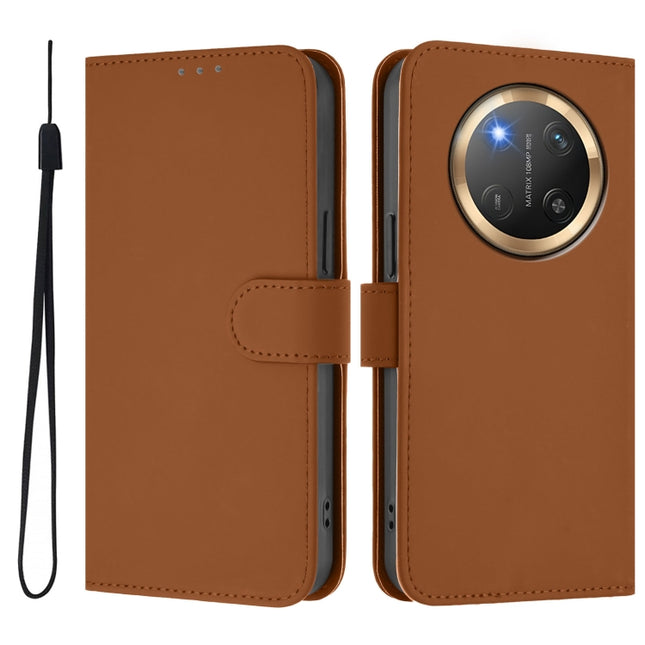 Skin Feel Solid Color Leather Phone Case with Lanyard, For Honor X9C 5G Global