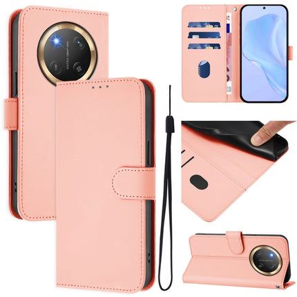 Skin Feel Solid Color Leather Phone Case with Lanyard, For Honor X9C 5G Global