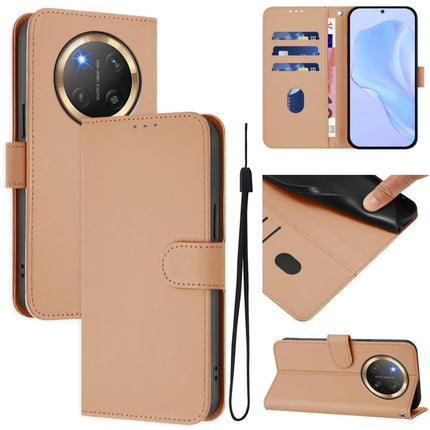 Skin Feel Solid Color Leather Phone Case with Lanyard, For Honor X9C 5G Global