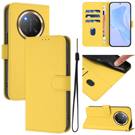 Skin Feel Solid Color Leather Phone Case with Lanyard, For Honor X9C 5G Global