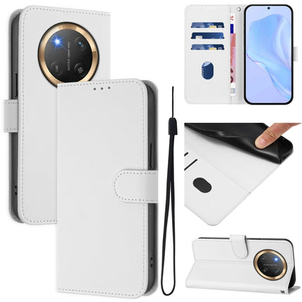 Skin Feel Solid Color Leather Phone Case with Lanyard, For Honor X9C 5G Global