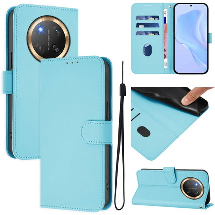 Skin Feel Solid Color Leather Phone Case with Lanyard, For Honor X9C 5G Global