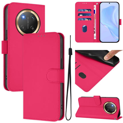 Skin Feel Solid Color Leather Phone Case with Lanyard, For Honor X9C 5G Global
