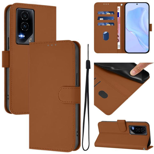 Skin Feel Solid Color Leather Phone Case with Lanyard, For Honor GT