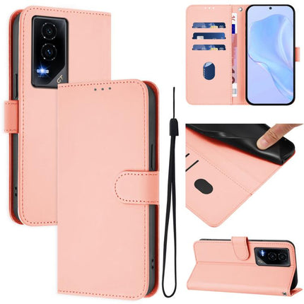 Skin Feel Solid Color Leather Phone Case with Lanyard, For Honor GT