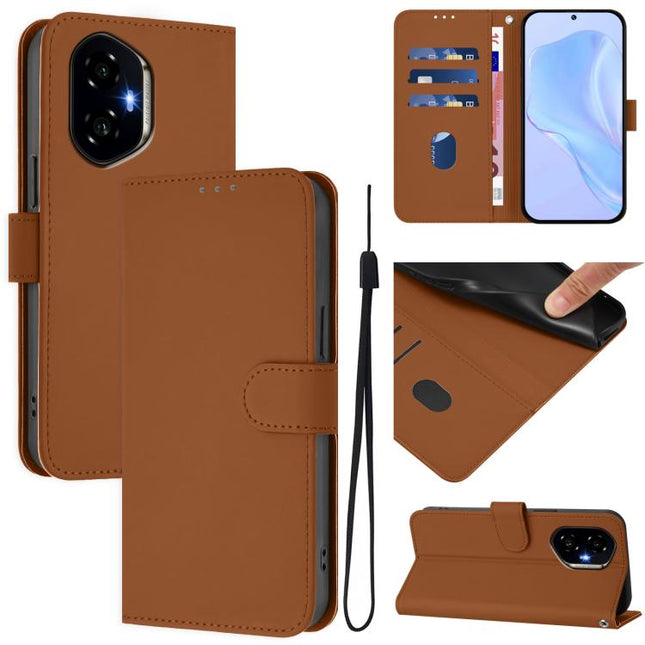 Skin Feel Solid Color Leather Phone Case with Lanyard, For Honor 300