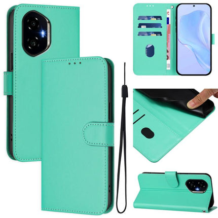 Skin Feel Solid Color Leather Phone Case with Lanyard, For Honor 300