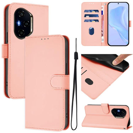 Skin Feel Solid Color Leather Phone Case with Lanyard, For Honor 300 Pro / 300 Ultra