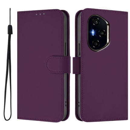 Skin Feel Solid Color Leather Phone Case with Lanyard, For Honor 300 Pro / 300 Ultra