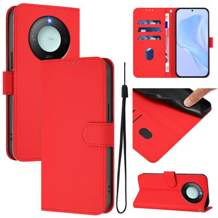 Skin Feel Solid Color Leather Phone Case with Lanyard, For Honor X9c Smart Global