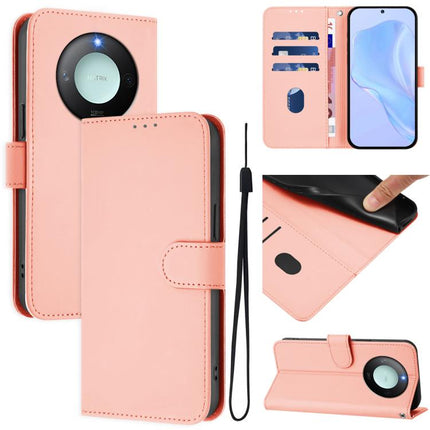 Skin Feel Solid Color Leather Phone Case with Lanyard, For Honor X9c Smart Global