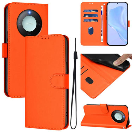 Skin Feel Solid Color Leather Phone Case with Lanyard, For Honor X9c Smart Global
