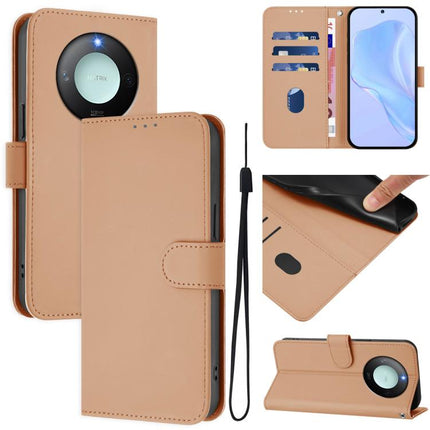 Skin Feel Solid Color Leather Phone Case with Lanyard, For Honor X9c Smart Global