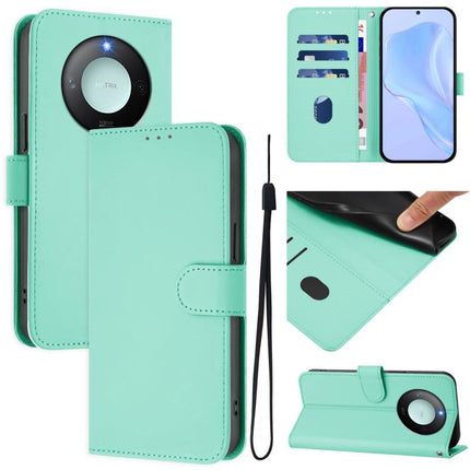 Skin Feel Solid Color Leather Phone Case with Lanyard, For Honor X9c Smart Global