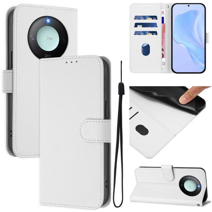 Skin Feel Solid Color Leather Phone Case with Lanyard, For Honor X9c Smart Global