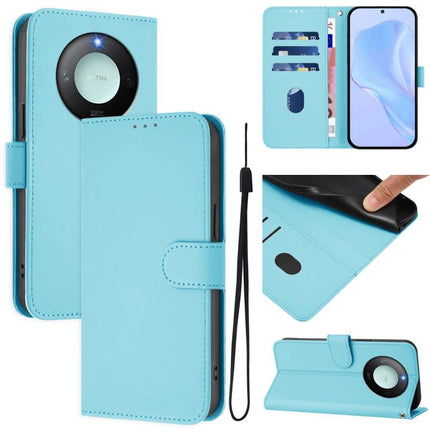 Skin Feel Solid Color Leather Phone Case with Lanyard, For Honor X9c Smart Global