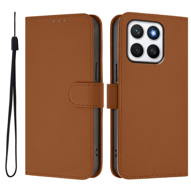 Skin Feel Solid Color Leather Phone Case with Lanyard, For Honor X8c 4G Global