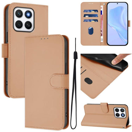 Skin Feel Solid Color Leather Phone Case with Lanyard, For Honor X8c 4G Global