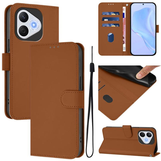 Skin Feel Solid Color Leather Phone Case with Lanyard, For Honor 400 Lite Global