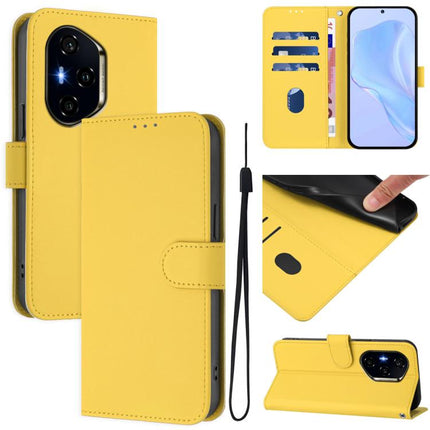 Skin Feel Solid Color Leather Phone Case with Lanyard, For Honor 400 Global 156.5mm
