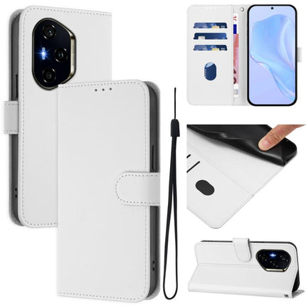 Skin Feel Solid Color Leather Phone Case with Lanyard, For Honor 400 Global 156.5mm