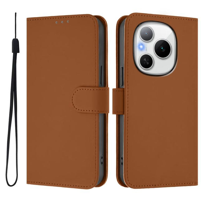 Skin Feel Solid Color Leather Phone Case with Lanyard, For Honor Power 5G