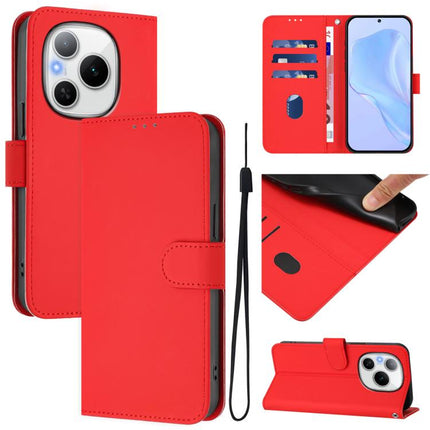 Skin Feel Solid Color Leather Phone Case with Lanyard, For Honor Power 5G
