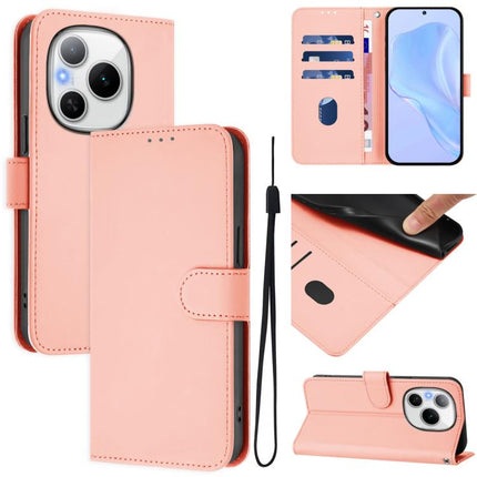 Skin Feel Solid Color Leather Phone Case with Lanyard, For Honor Power 5G