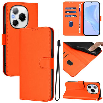 Skin Feel Solid Color Leather Phone Case with Lanyard, For Honor Power 5G