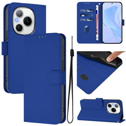 Skin Feel Solid Color Leather Phone Case with Lanyard, For Honor Power 5G