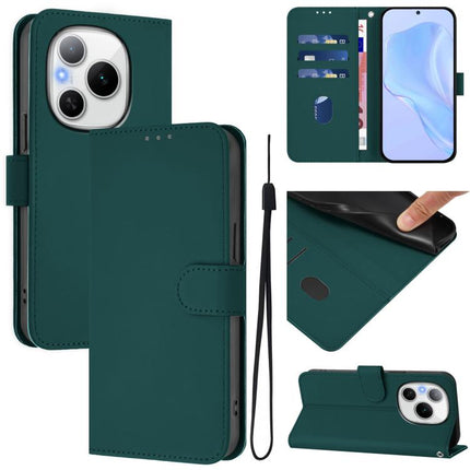Skin Feel Solid Color Leather Phone Case with Lanyard, For Honor Power 5G