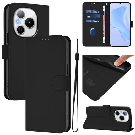 Skin Feel Solid Color Leather Phone Case with Lanyard, For Honor Power 5G
