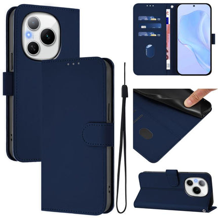 Skin Feel Solid Color Leather Phone Case with Lanyard, For Honor Power 5G