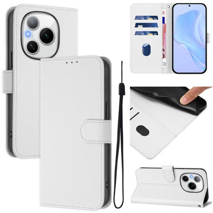Skin Feel Solid Color Leather Phone Case with Lanyard, For Honor Power 5G