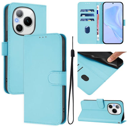 Skin Feel Solid Color Leather Phone Case with Lanyard, For Honor Power 5G