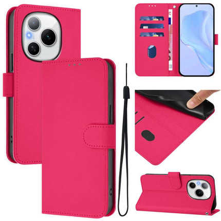 Skin Feel Solid Color Leather Phone Case with Lanyard, For Honor Power 5G
